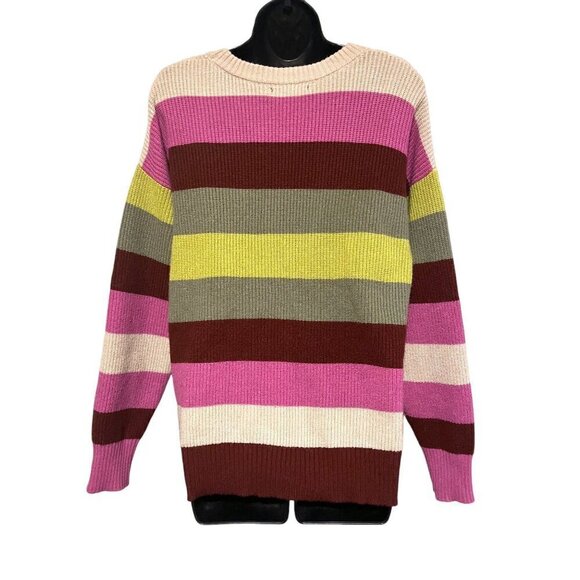 Mushroom Sweater S Oversized Striped Ribbed Chunky Slouchy Trippy Cottage Retro - Picture 10 of 12